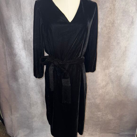 Lauren by Ralph Lauren Velvet Style Midi Little Black Dress Long Sleeve Bow Tie - Picture 4 of 15